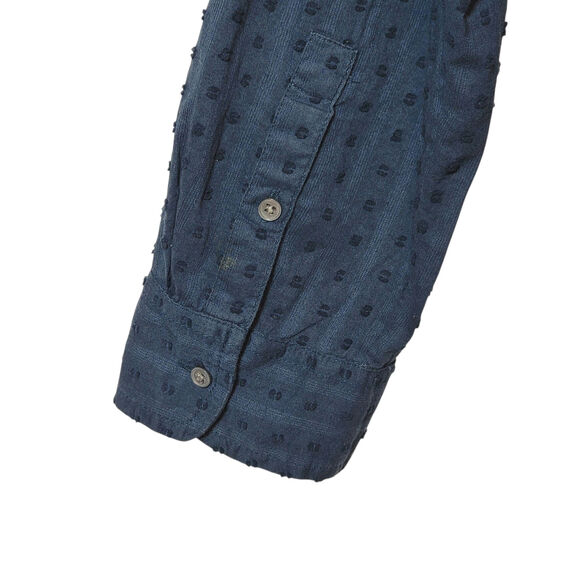 Point Sur J Crew Navy Swiss Dot Blouse Vintage Style Ruffle Collar Relaxed 14 - Picture 12 of 15